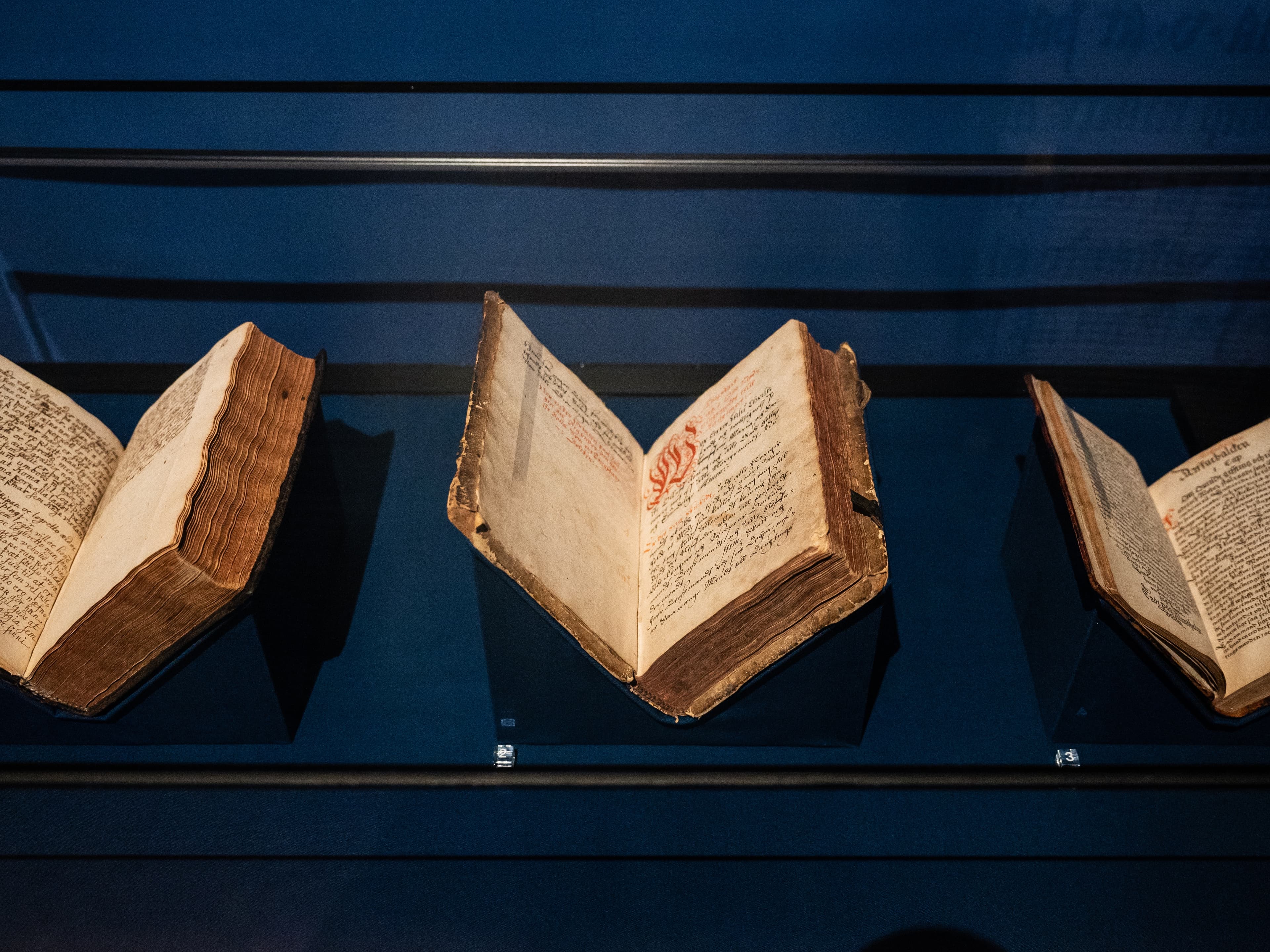 Three codices with different versions of the Laws of the Land from post-Reformation era - from a showcase in the exhibition.