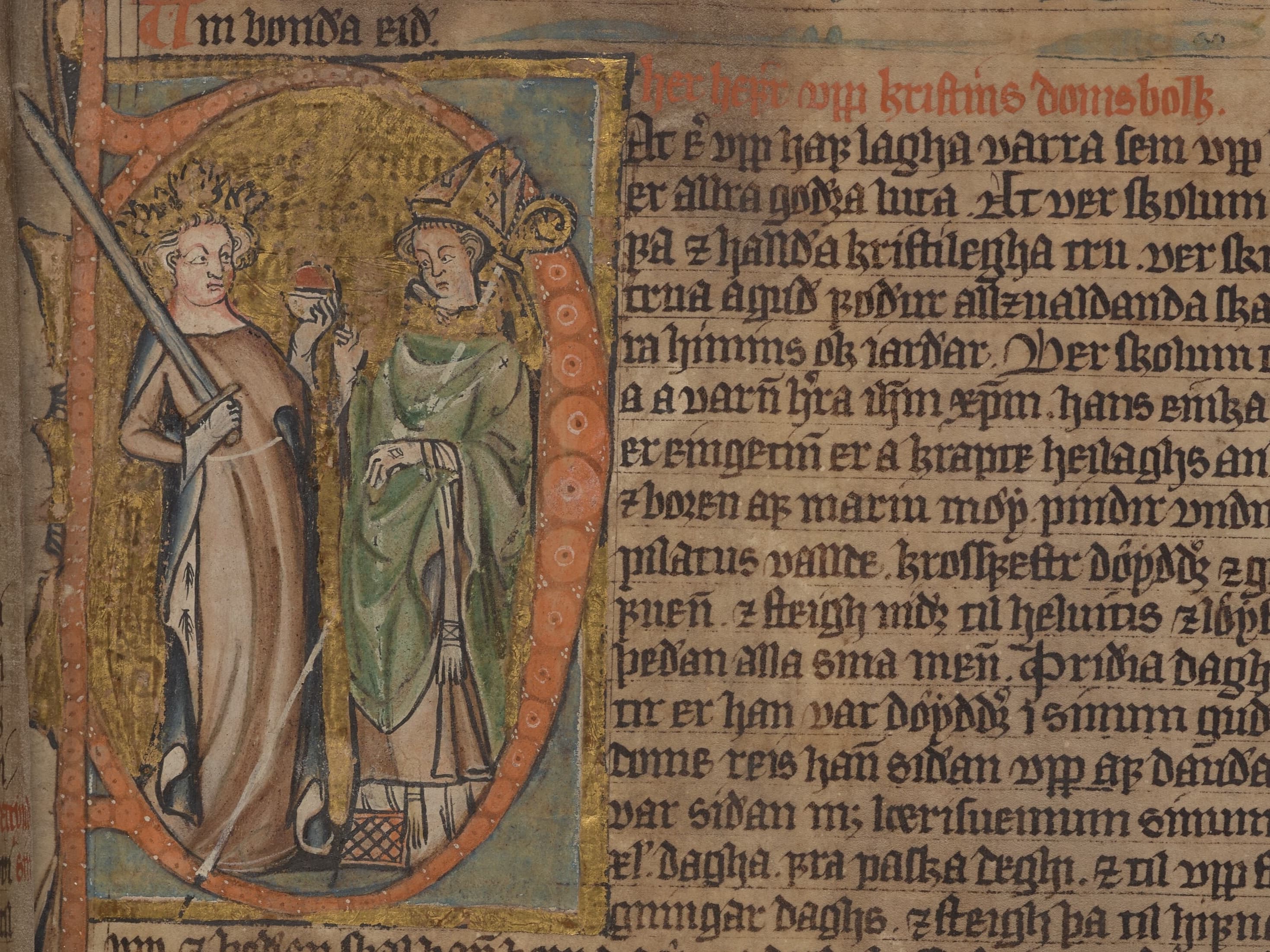 Manuscript illumination with a represntation of a king and a bishop from Codex Hardenbergianus (GKS 1154, fol. 6r)