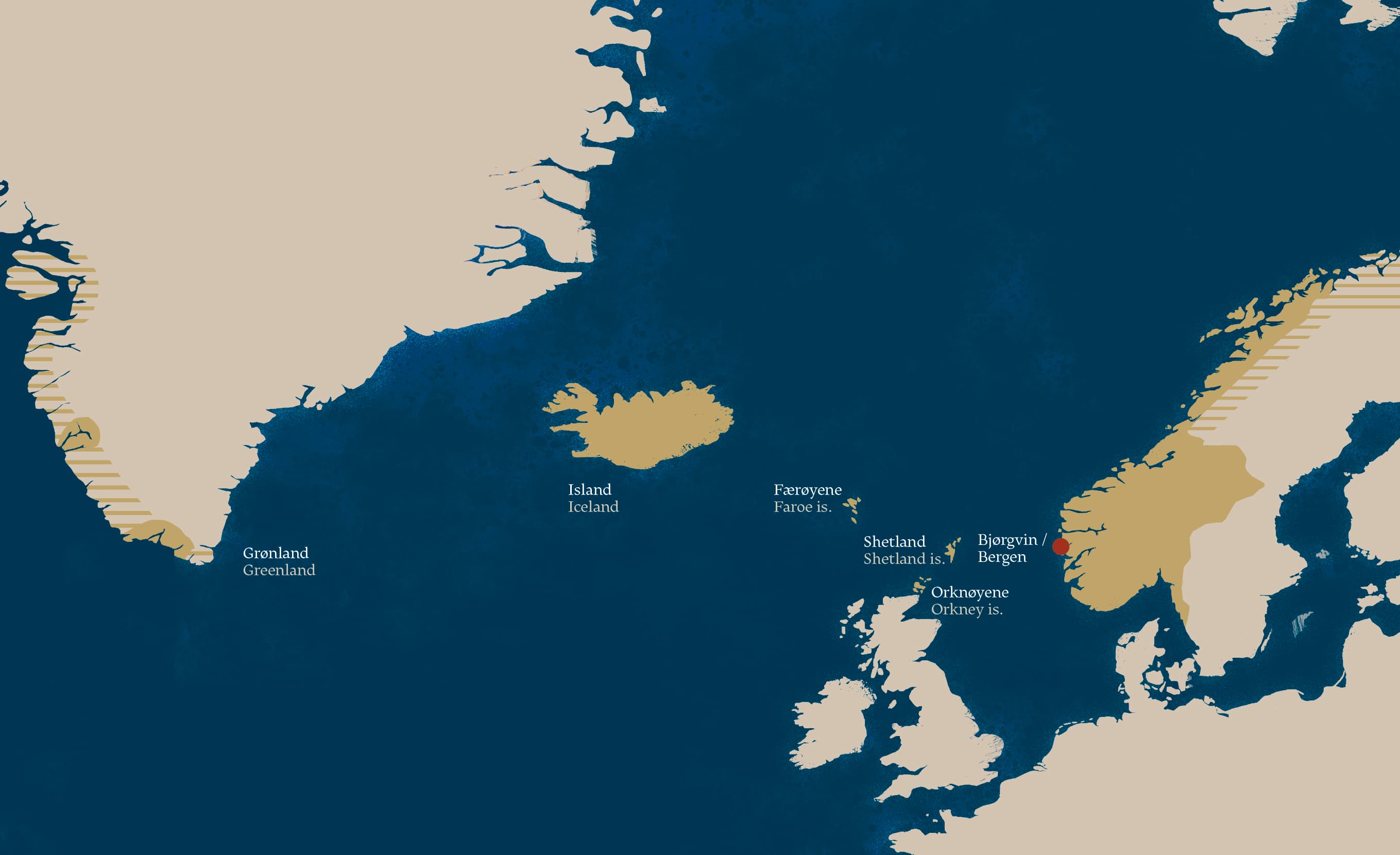 A map over the Norwegian realm during the Middle Ages.