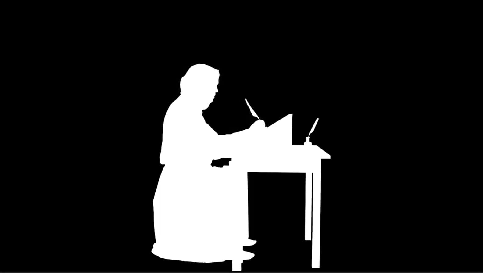 Silhouette from the exhibition showing a scribe.